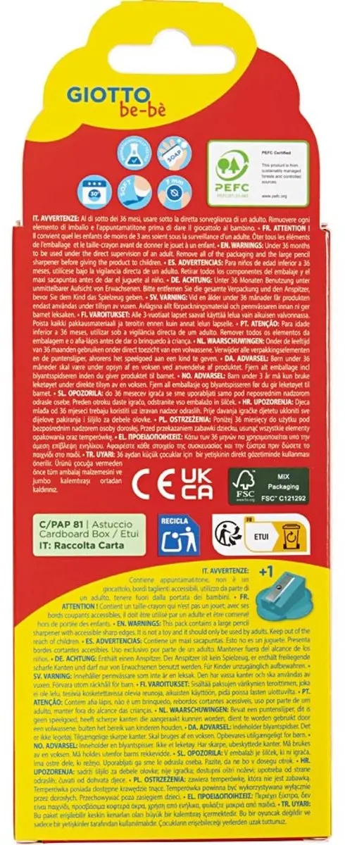 Giotto be-bé Jumbo Kleurpotloden - Veelkleurig - 6 stuks - afbeelding 4 van 6