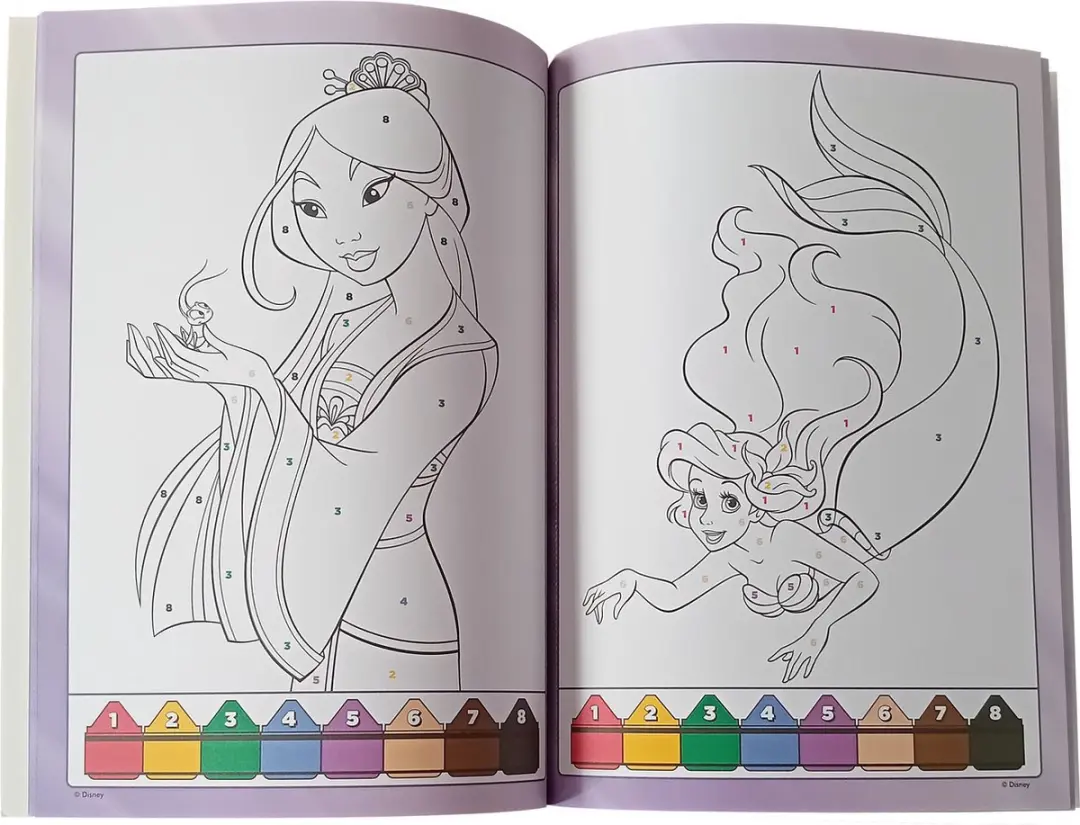 Disney Kleuren op Nummer Prinsessen - Kleurboek met 12 potloden - afbeelding 2 van 5