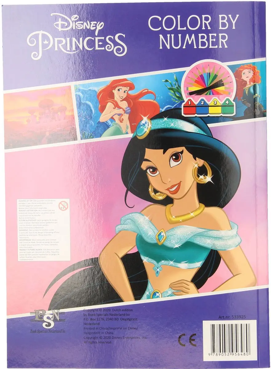 Disney Kleuren op Nummer Prinsessen - Kleurboek met 12 potloden - afbeelding 4 van 5