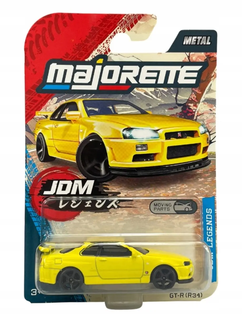 Majorette Nissan Skyline GT-R R34 Geel 1:64 Metalen Modelauto