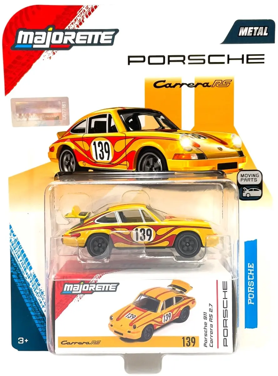 Majorette Porsche 911 Carrera RS 2.7 Geel 1:64 Model Auto