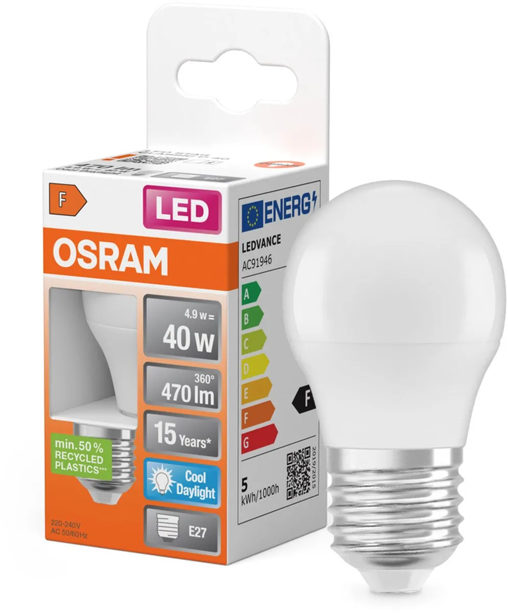 Osram LED Miniball 4.9W E27 6500K - Mat - 1 Stuk