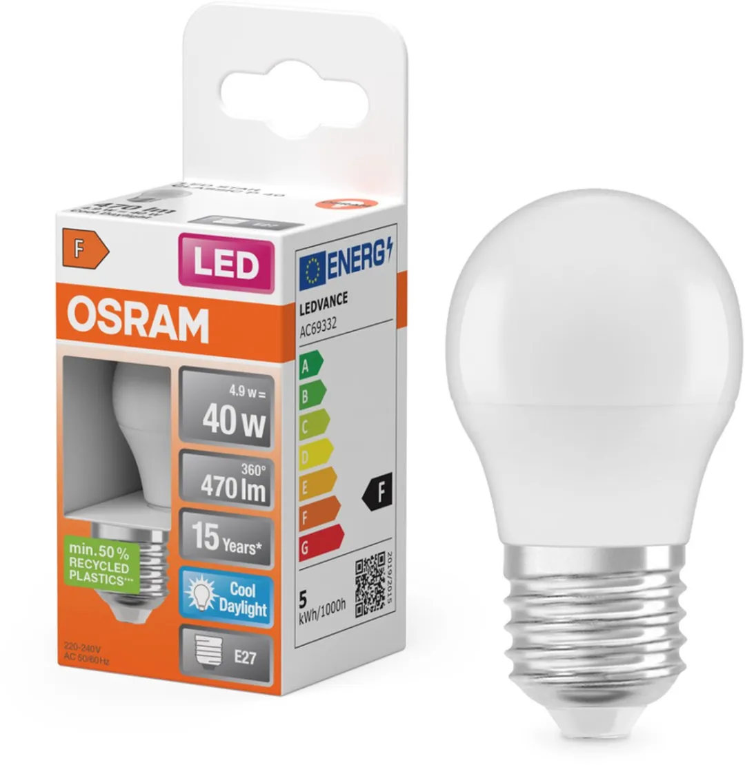 Osram LED Miniball 4.9W E27 6500K - Mat - 1 Stuk
