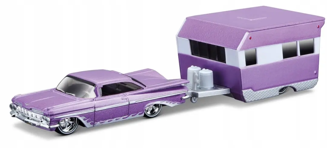 Maisto 1959 Chevrolet Impala met Aanhanger Schaal 1:64 Paars