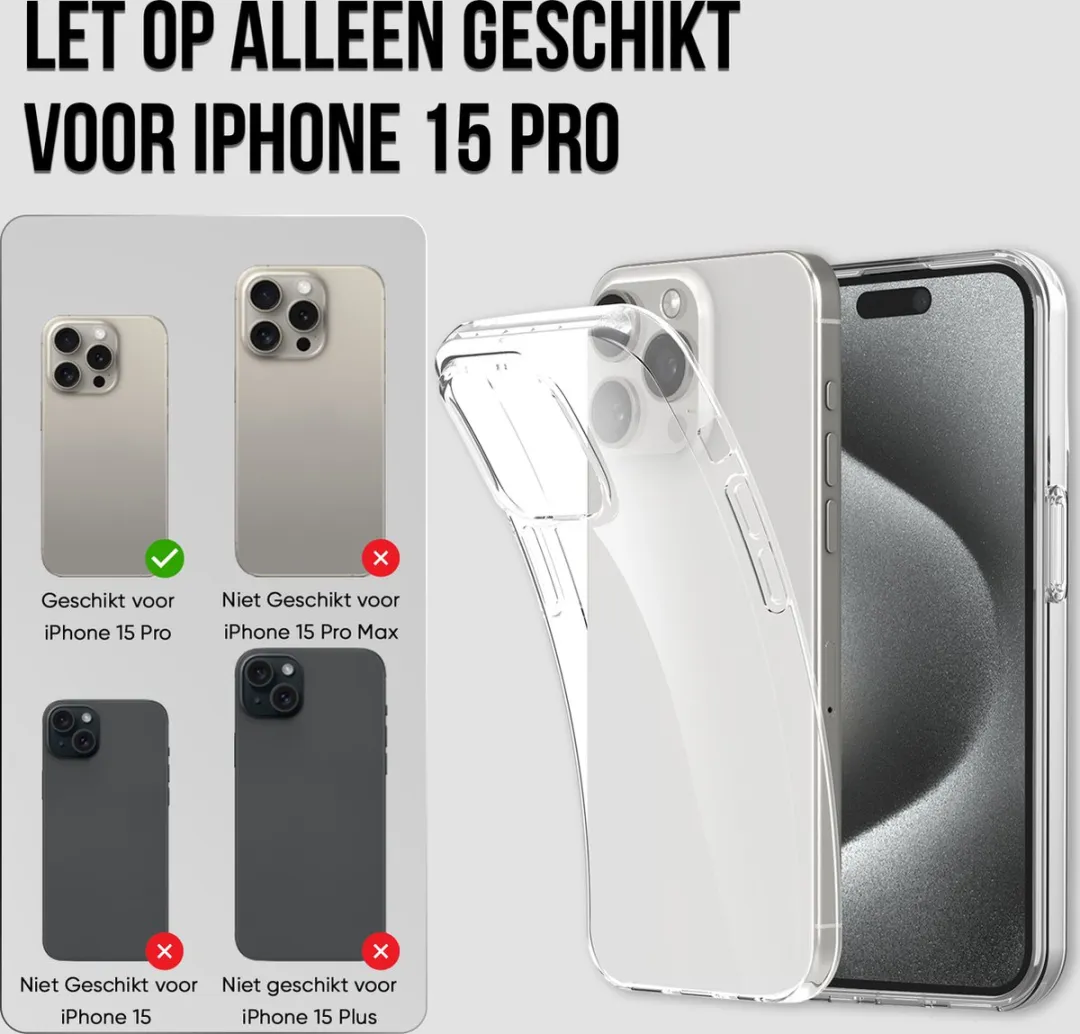 Nuvex iPhone 15 Pro Telefoonhoesje Transparant - Met Beschermglas