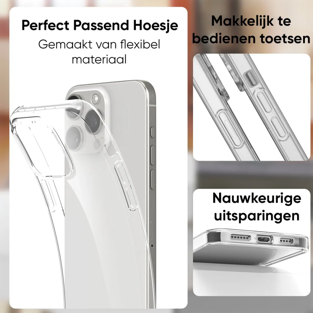 Nuvex iPhone 15 Pro Telefoonhoesje Transparant - Met Beschermglas