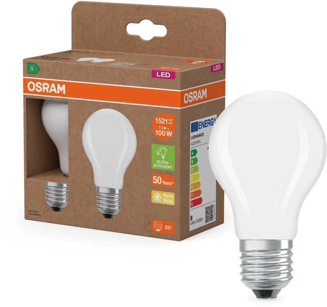 Osram LED Superstar Classic A100 E27 7,2W 1521lm - 2 Stuks
