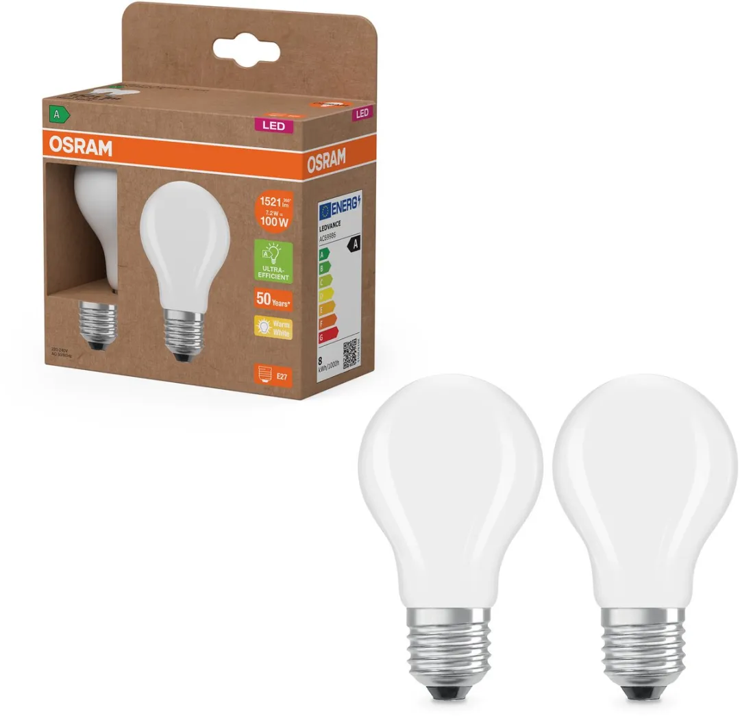 Osram LED Superstar Classic A100 E27 7,2W 1521lm - 2 Stuks