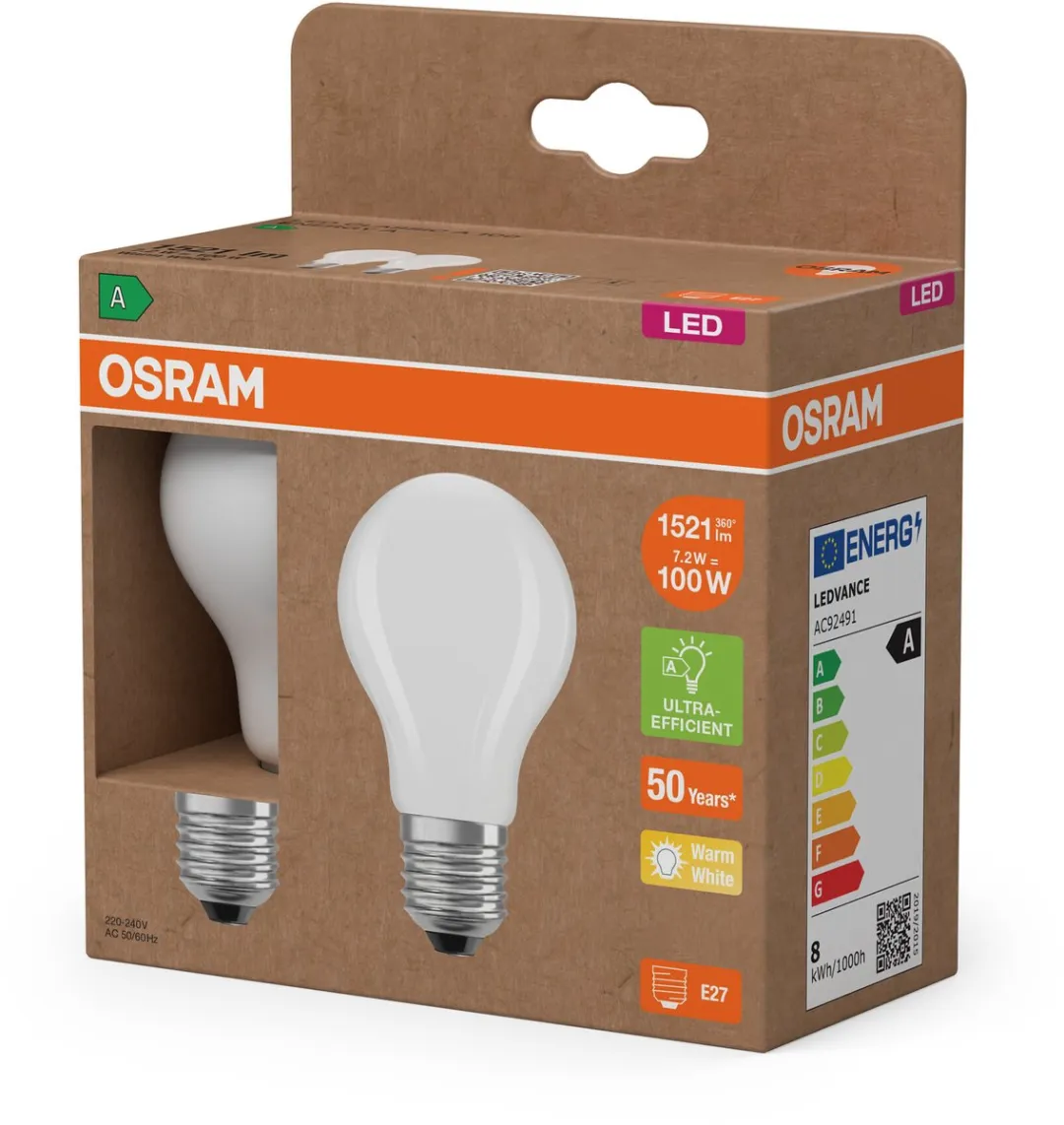 Osram LED Superstar Classic A100 E27 7,2W 1521lm - 2 Stuks - afbeelding 6 van 6
