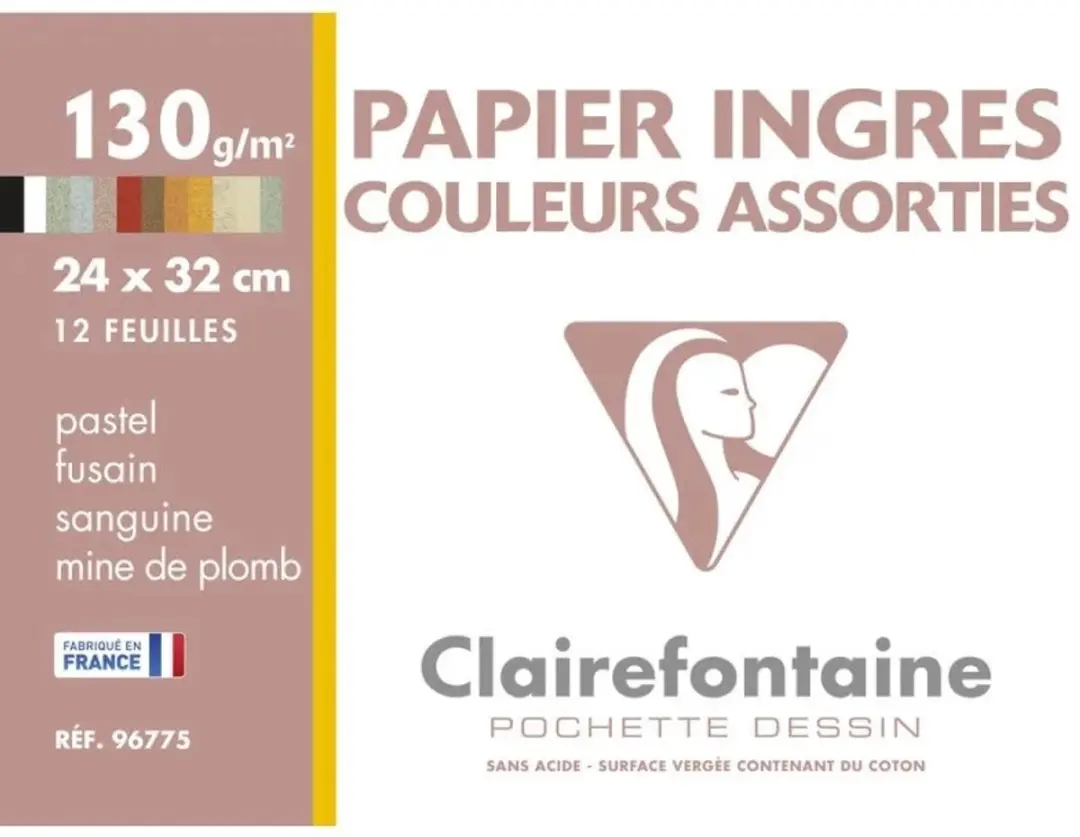 Clairefontaine Envelope Ingres Pastel Paper 24x32cm 12sh 130g ass.