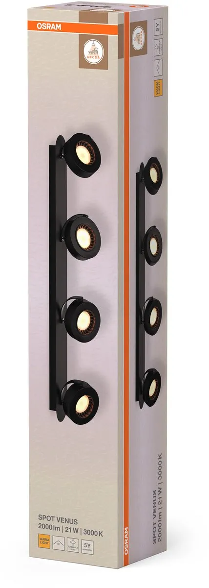 OSRAM DECOR SPOT VENUS, 21W, 910lm, zwart, spot, verstelbare koppen, veelzijdig gebruik, interieurspot, warm witte lichtkleur, hoogwaardige optiek, eenvoudige installatie