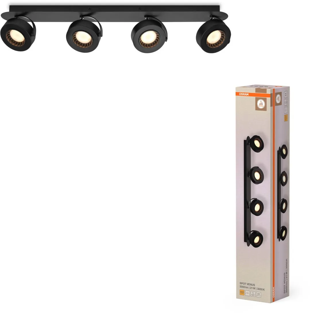 OSRAM DECOR SPOT VENUS, 21W, 910lm, zwart, spot, verstelbare koppen, veelzijdig gebruik, interieurspot, warm witte lichtkleur, hoogwaardige optiek, eenvoudige installatie