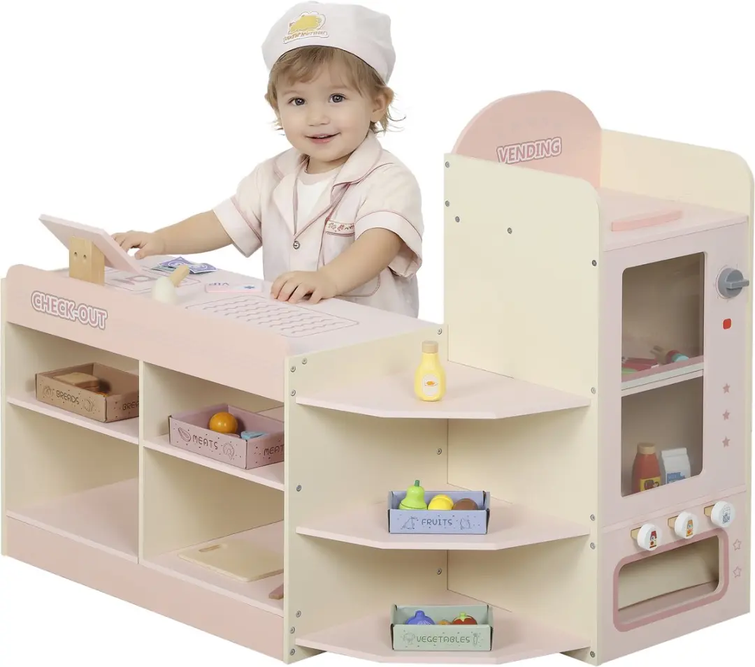 AIYAPLAY Kids Play Shop-MDF, Sperrholz-90,7L x 60B x 73,8H cm-Rosa