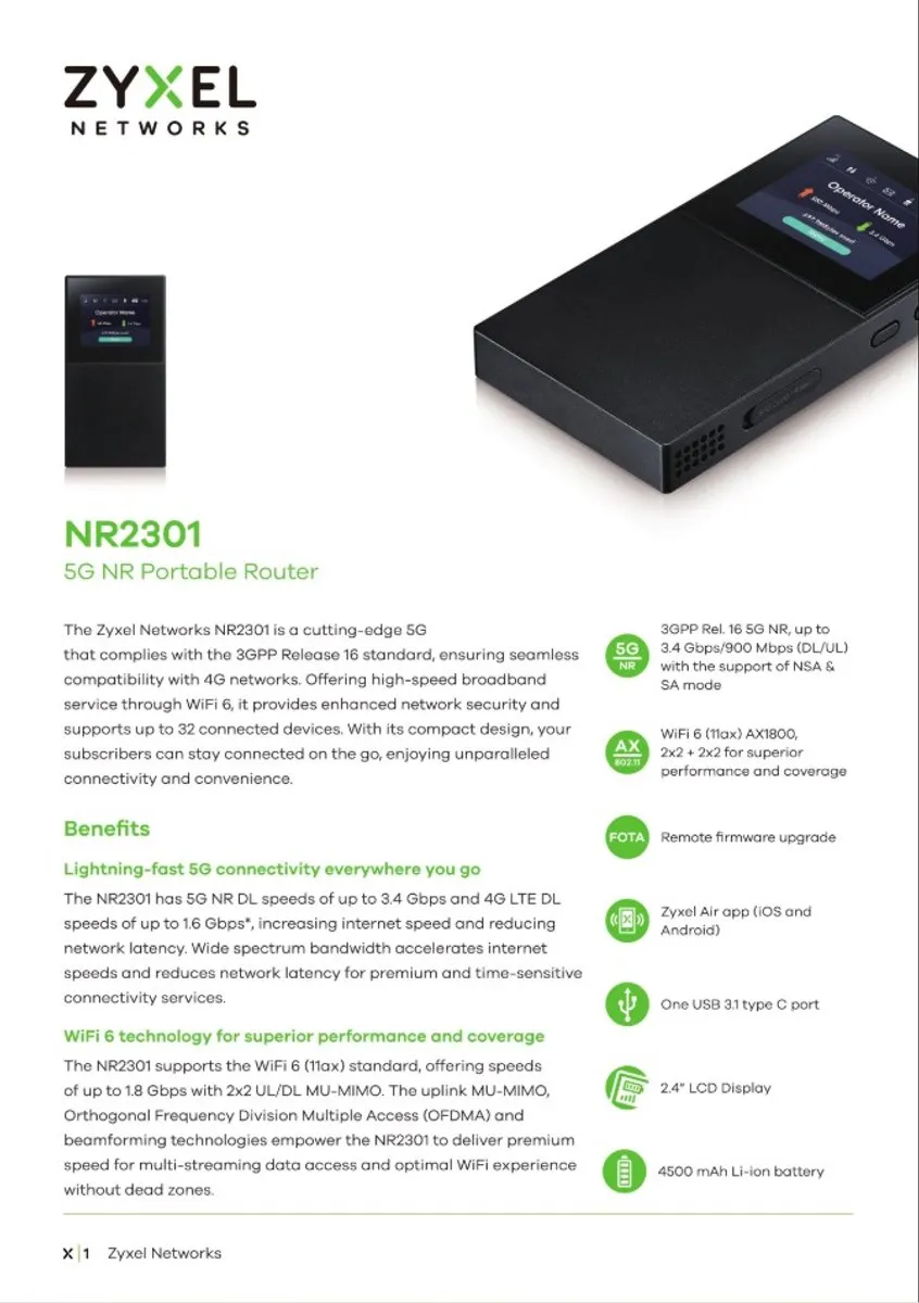 Zyxel NR2301 5G Mobiele Router - WiFi 6 - Compact