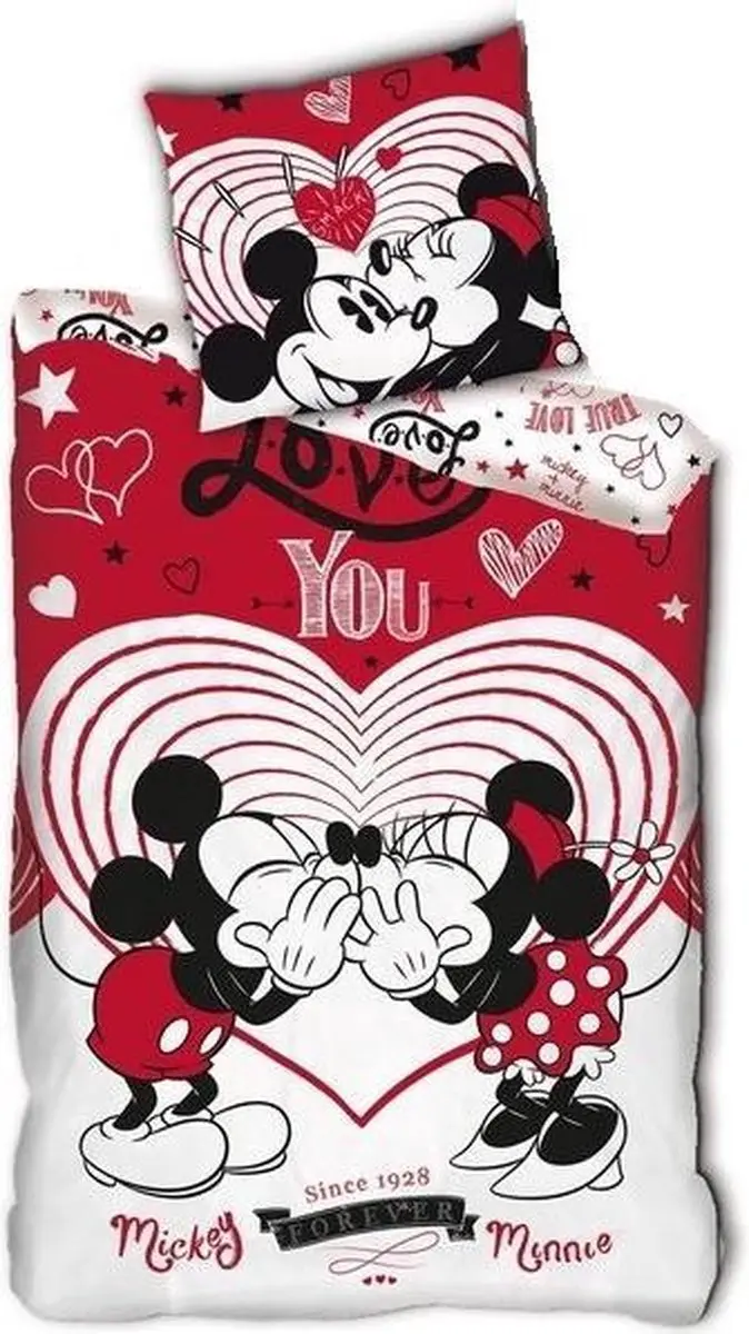 Disney Minnie Mouse Dekbedovertrek Love You - Eenpersoons - 140 x 200 cm - Rood - afbeelding 2 van 2