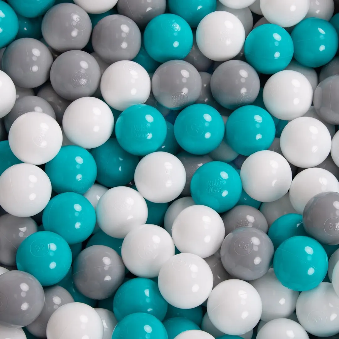 KiddyMoon Ballenbakballen Ø7cm - 100 Stuks - Grijs/Wit/Turkoois