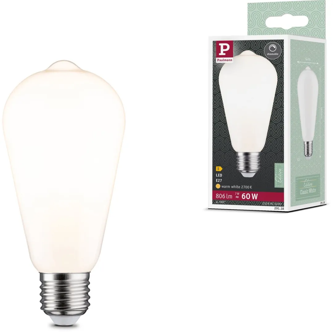 Paulmann Classic White LED-kolf ST64 E27 7W 806lm