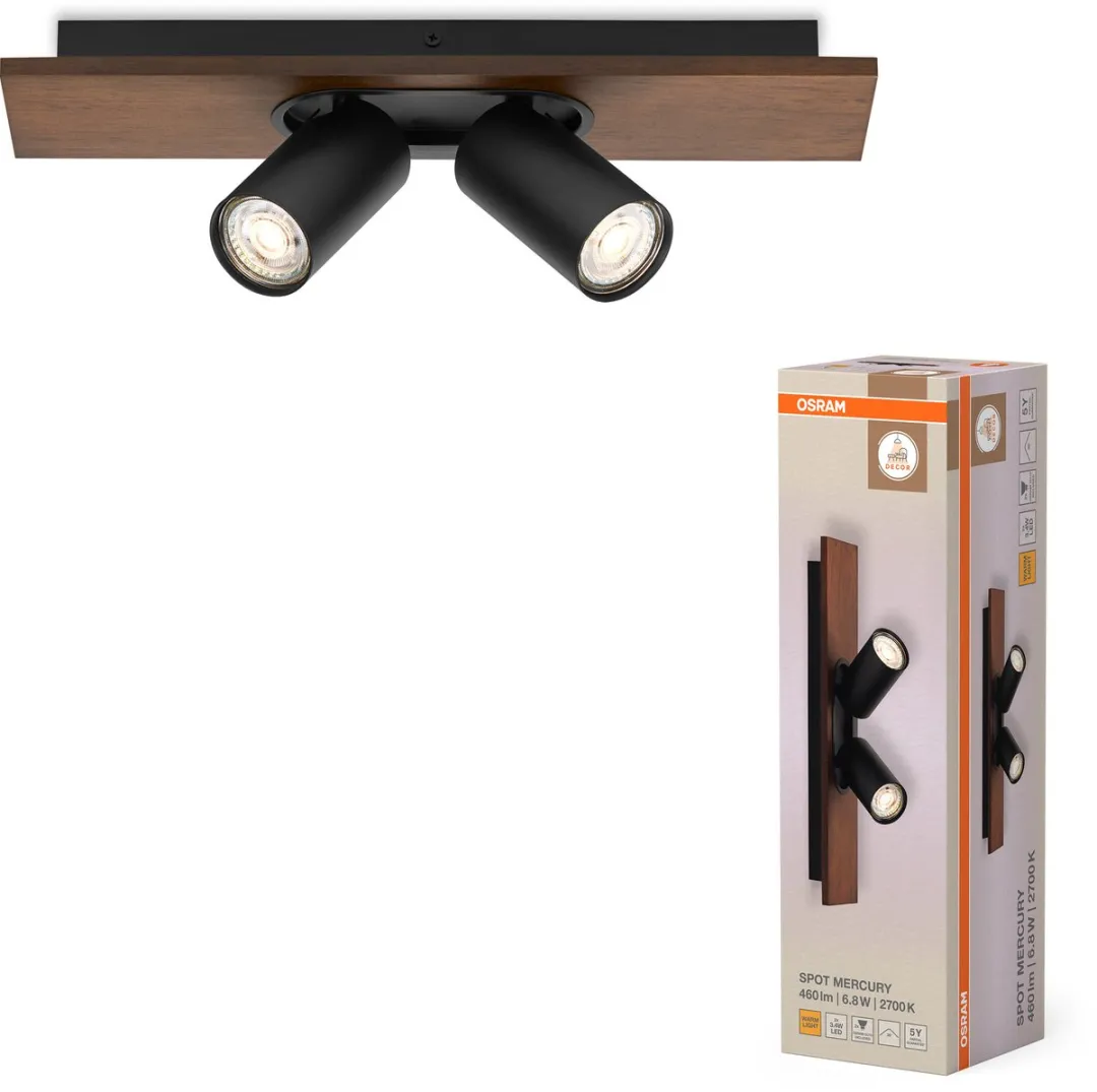 Osram Decor Spot Mercury GU10 - 2x3,4W 460lm - Houtlook Zwart