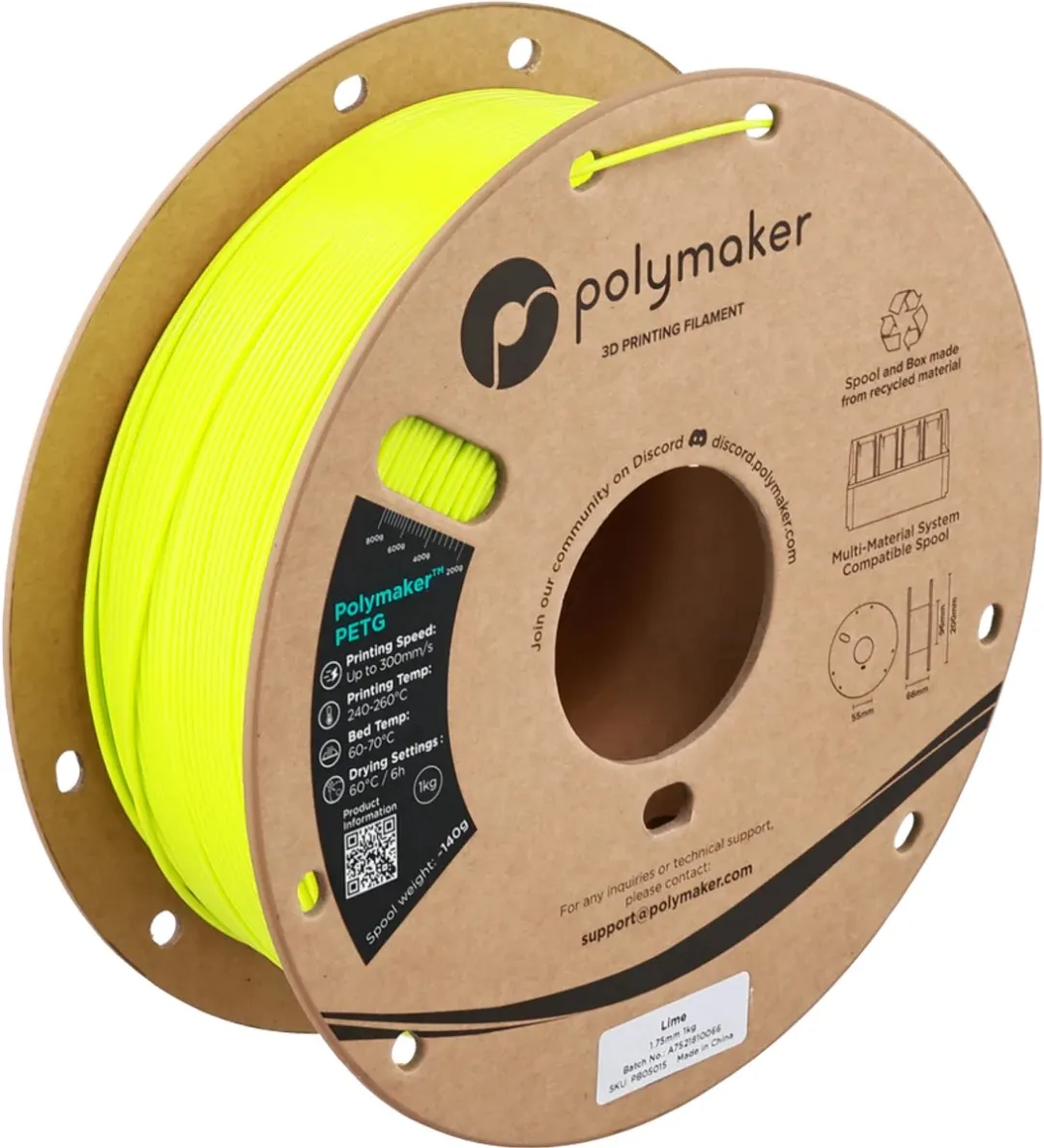Polymaker PolyLite PETG Filament 1.75mm 1000g Lime Green