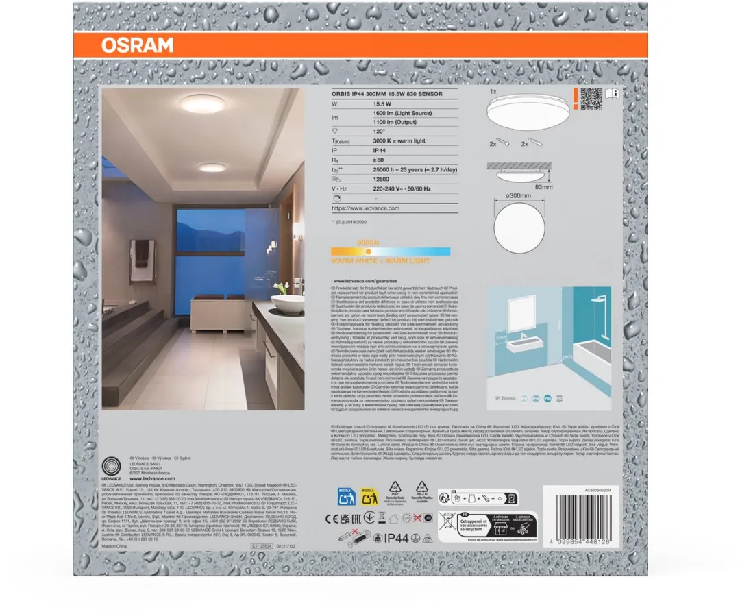 Osram Orbis Sensor 300mm Plafondlamp - IP44 Wit
