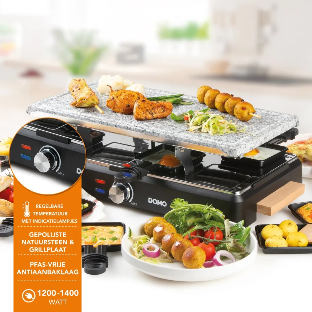 Domo DO9262G Raclettegrill 1400W - 2 Platen - 8 Personen