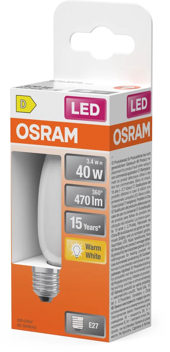 Osram LED-lamp Ster Kaars B40 Filament 3,4W - 470lm - Mat - E27