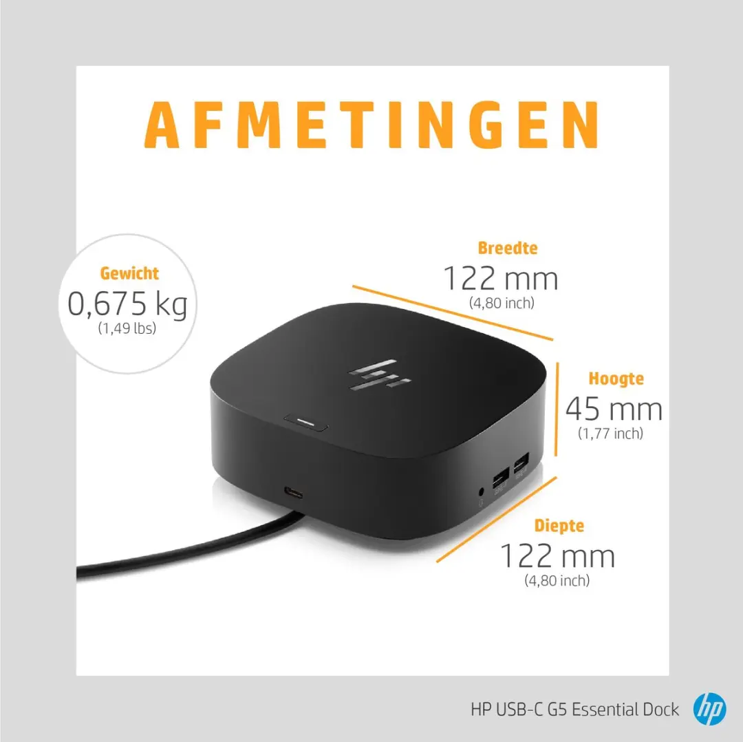 HP USB-C G5 Essential Dock 72C71AA - Zwart - afbeelding 3 van 6