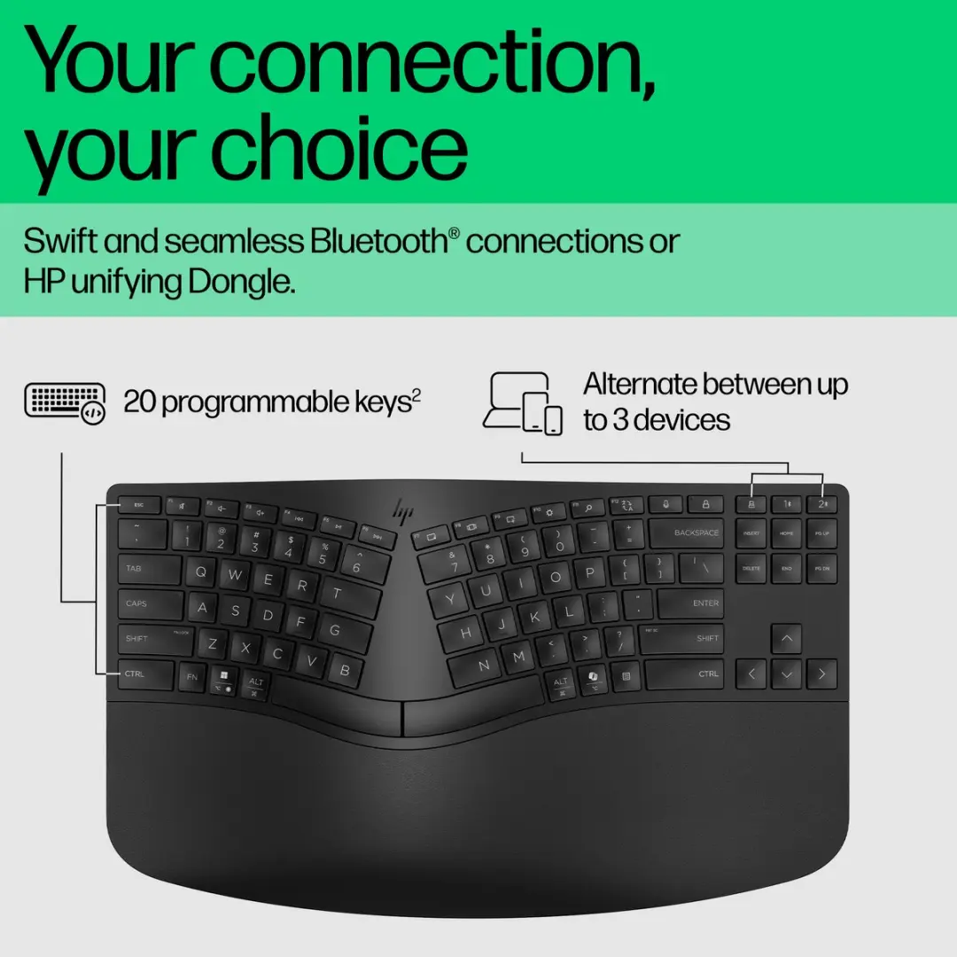HP 960 Ergonomisch Draadloos Toetsenbord 7E755AA - Zwart - afbeelding 6 van 6