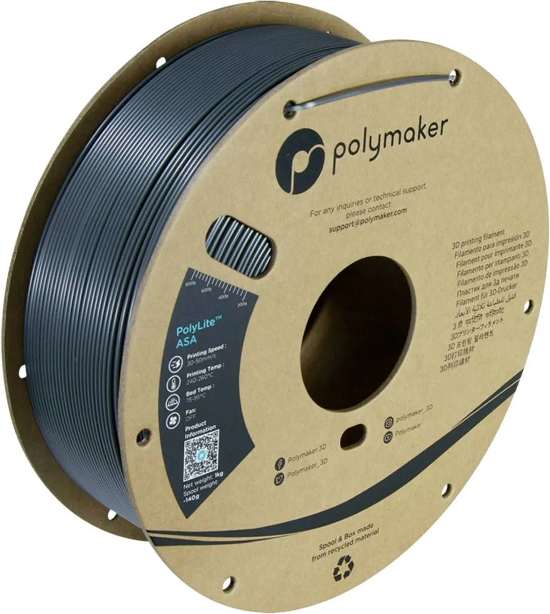 Polymaker PF01037 ASA Filament 1.75mm 1000g - Donkergrijs