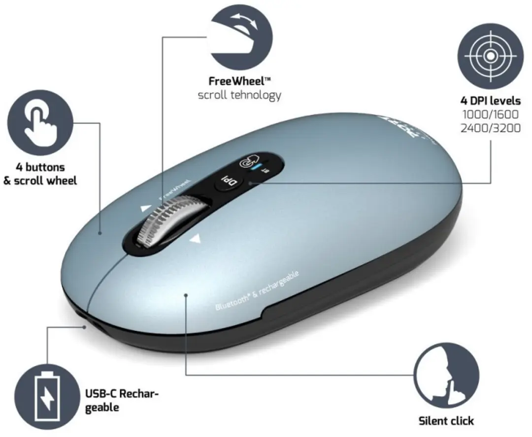PORT Designs 910500 Bluetooth Muis - Blauw - afbeelding 6 van 6