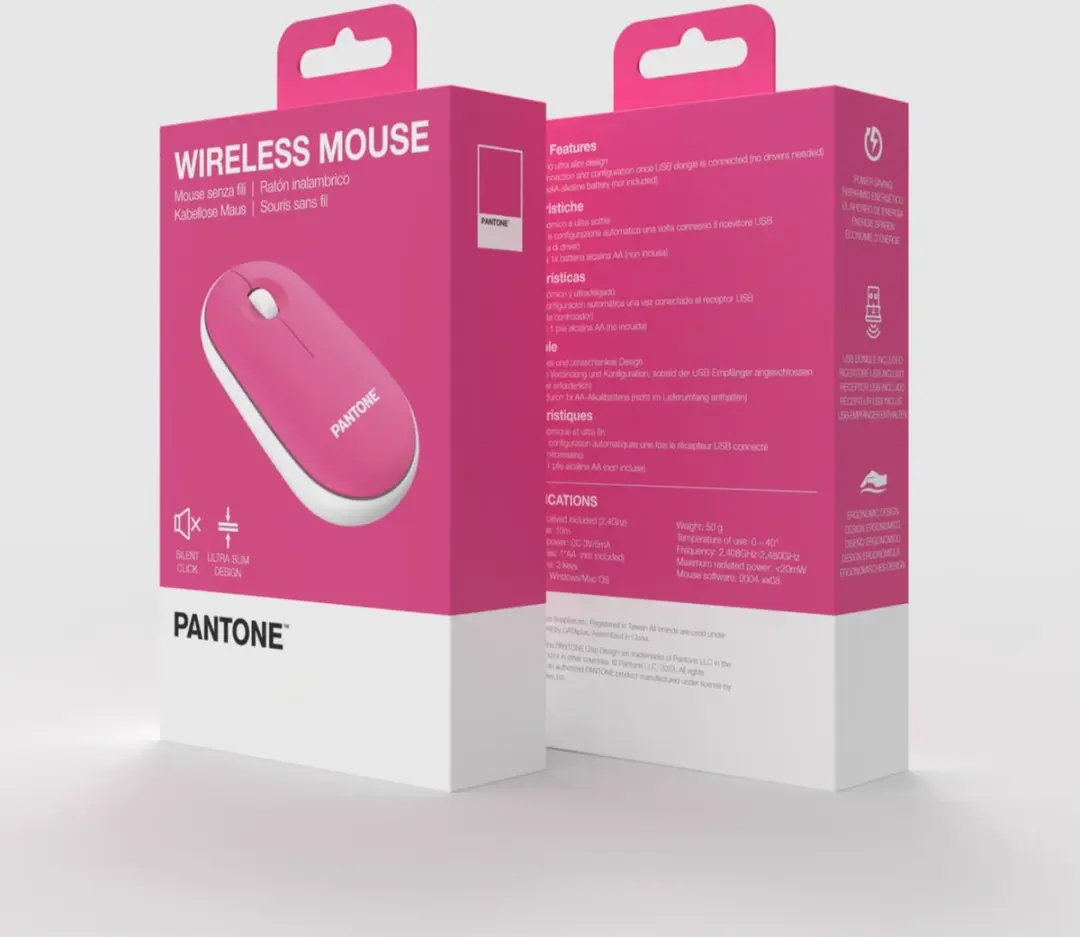 Pantone PT-MS001P1 Draadloze Muis - Roze - afbeelding 2 van 3