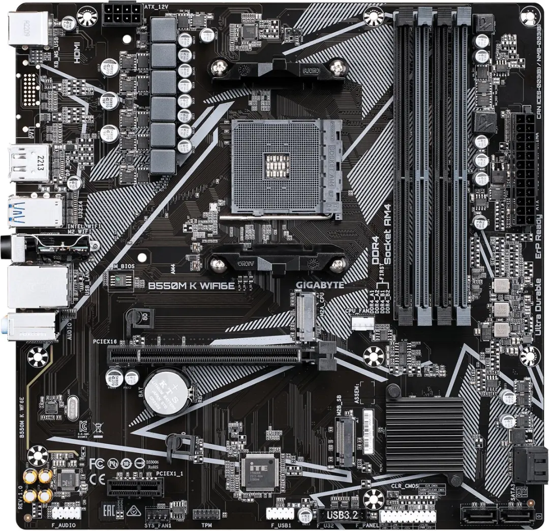 Gigabyte B550M K WF6E Moederbord - Donkerbruin - afbeelding 4 van 4