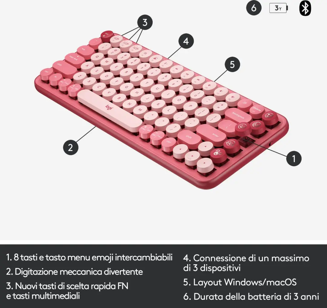 Logitech POP Keys 920-010727 Toetsenbord - Roze - afbeelding 3 van 6