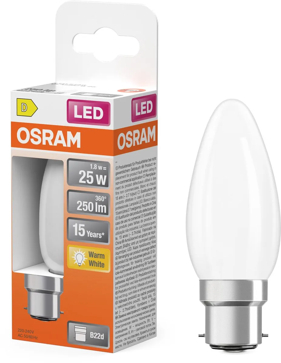 Osram LED-lamp Ster Kaarsvorm B25 Mat 2700K - 1,8W 250lm