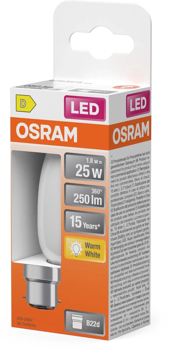 Osram LED-lamp Ster Kaarsvorm B25 Mat 2700K - 1,8W 250lm
