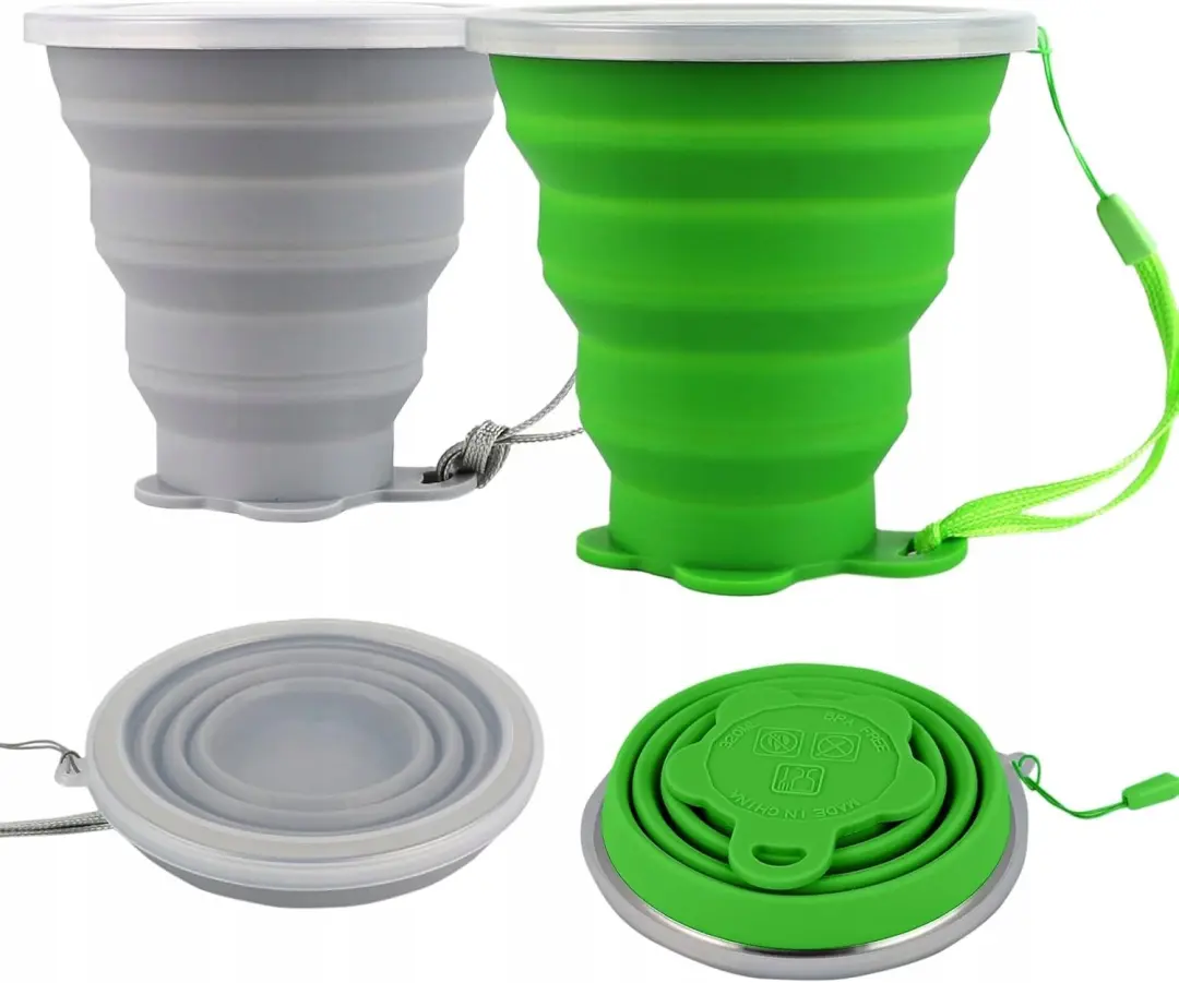 Set van 2 Opvouwbare Siliconen Bekers 320ml met Deksel