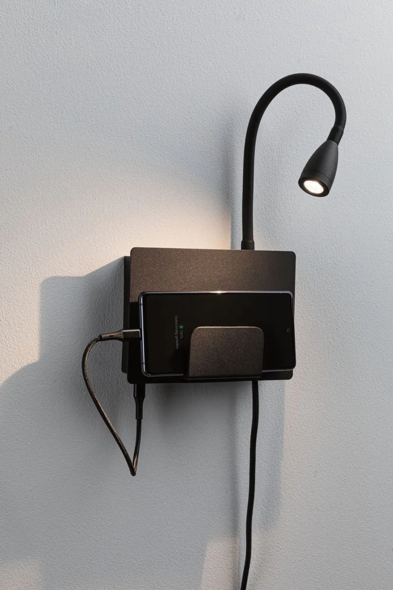 Paulmann LED-wandlamp Halina USB-C 2700K 200lm - Zwart mat