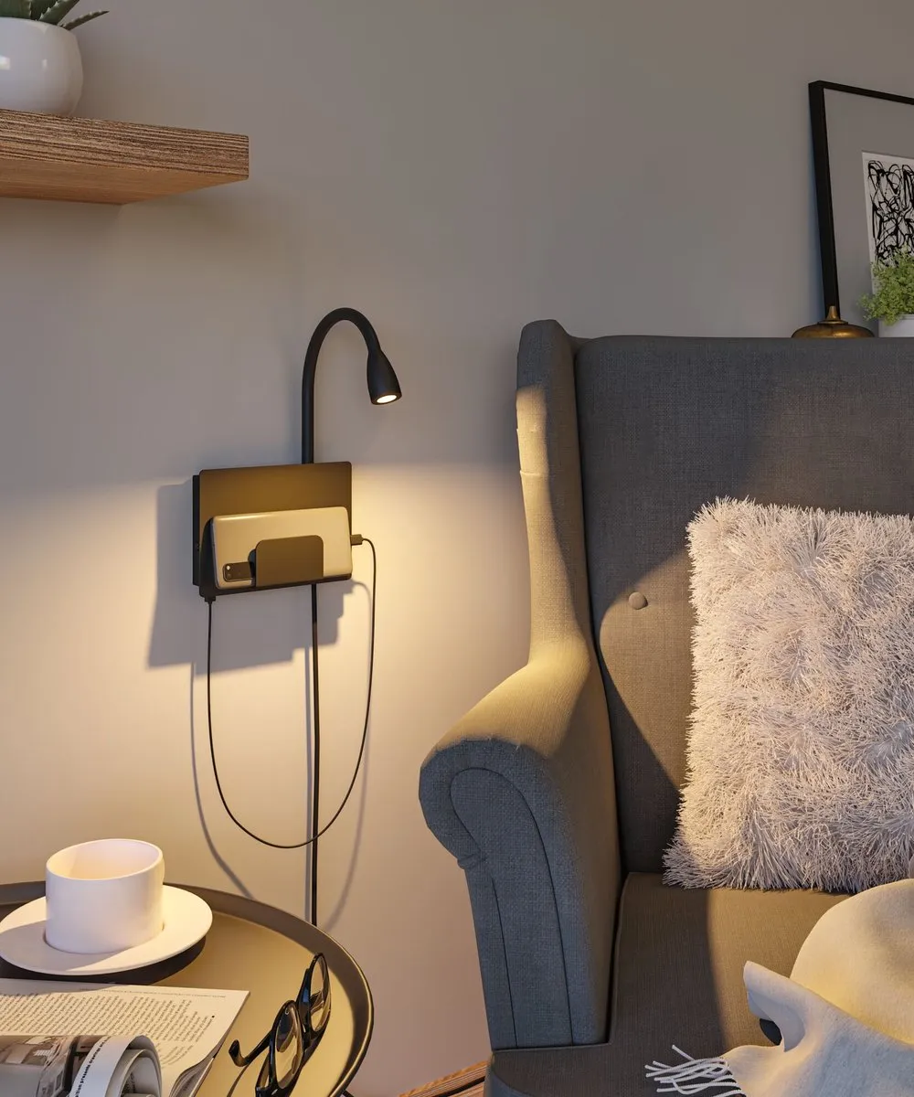 Paulmann LED-wandlamp Halina USB-C 2700K 200lm - Zwart mat