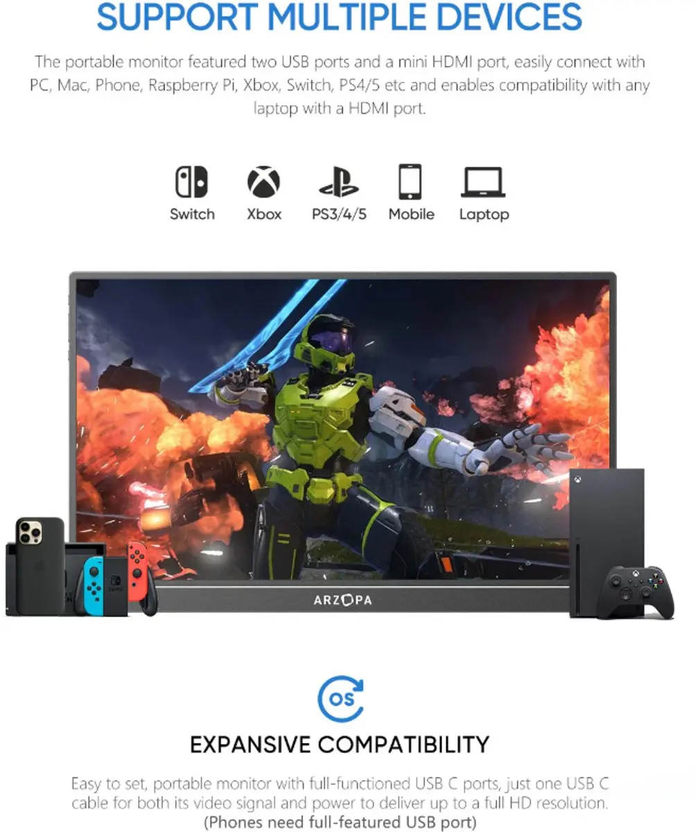 Arzopa Z1RC Draagbare Monitor 16 inch 2.5K - Zwart/Grijs - afbeelding 3 van 6