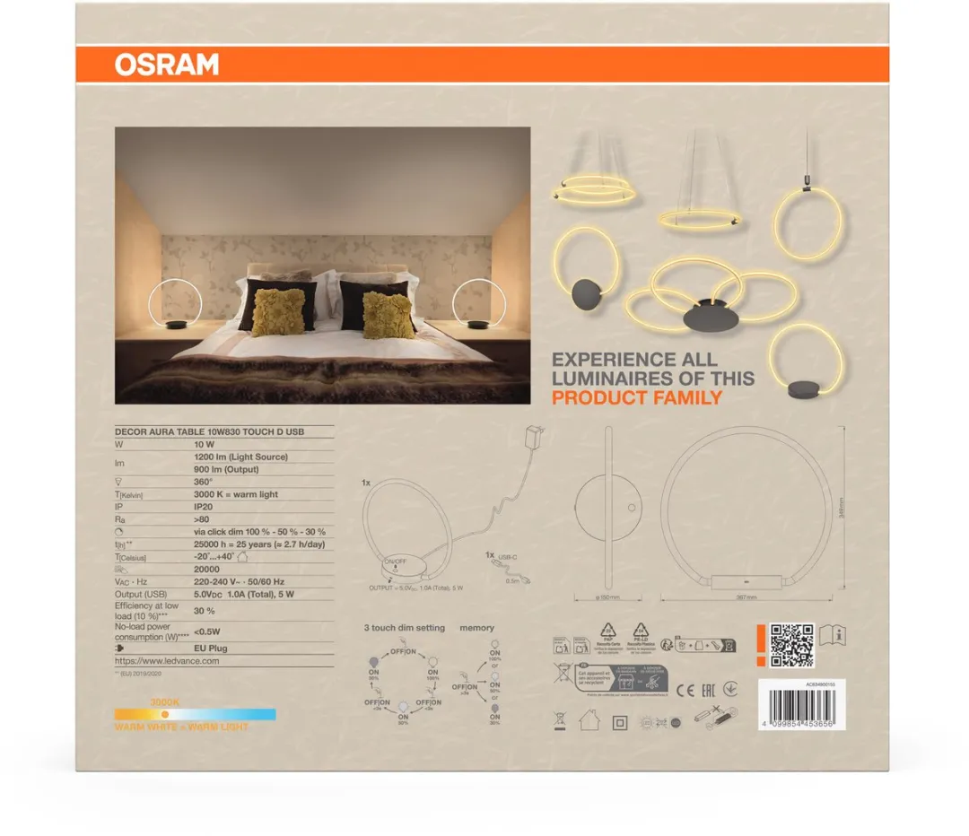 Osram Decor Aura LED Tafellamp 10W 1000lm - Donkergrijs - afbeelding 6 van 6