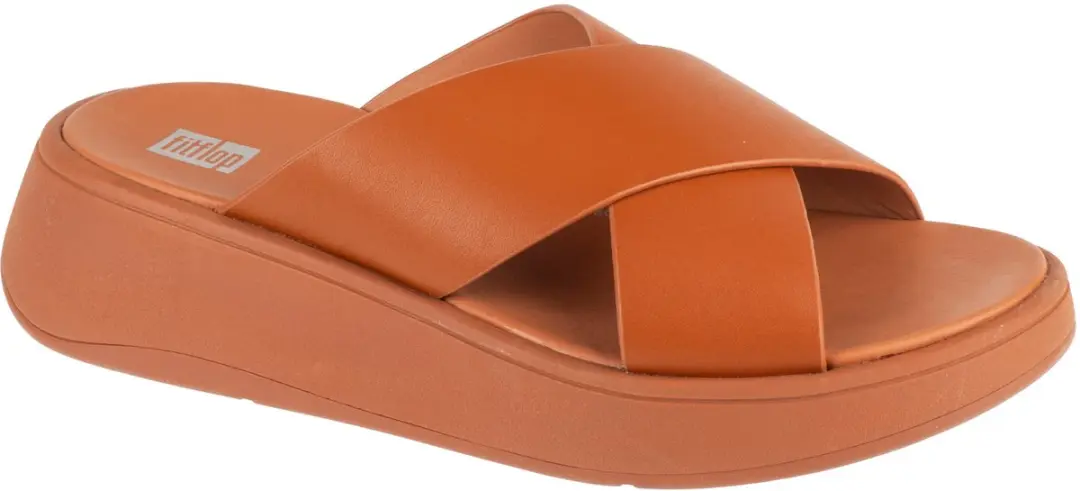 FitFlop FitFlop F-Mode Leather Flatform Cross Slides BRUIN