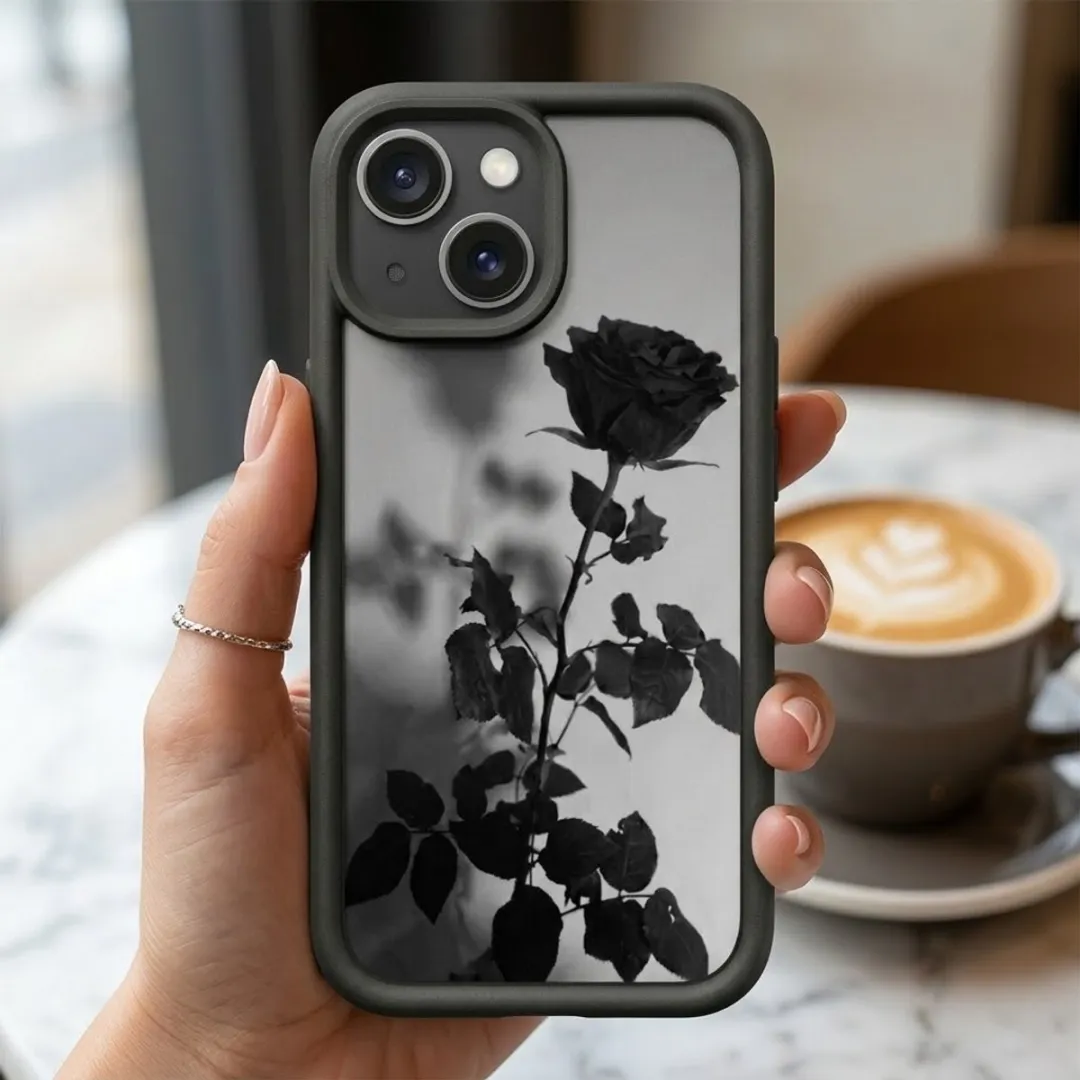 NUVEX iPhone 13 Mini Hoesje - Zwart Transparant - Roos Print