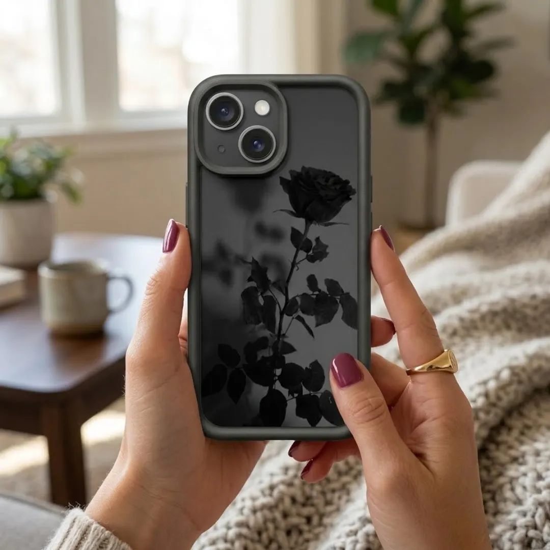 NUVEX iPhone 13 Mini Hoesje - Zwart Transparant - Roos Print