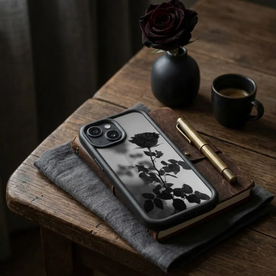 NUVEX iPhone 13 Mini Hoesje - Zwart Transparant - Roos Print