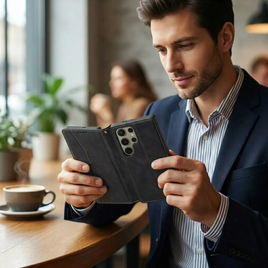 NUVEX Wallet Hoesje Zwart voor Samsung Galaxy S25 Ultra - Magneetsluiting