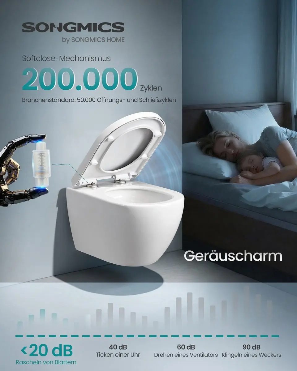 Songmics D-vormige Toiletbril Soft-Close - Wit - afbeelding 4 van 6