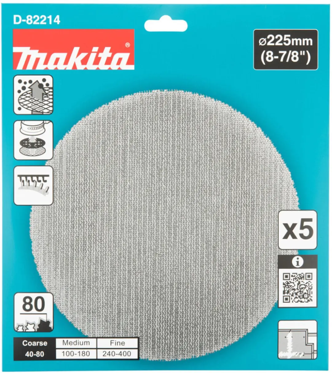 Makita D-82214 Schuurgaasschijf 225mm A80 velcro - afbeelding 3 van 4