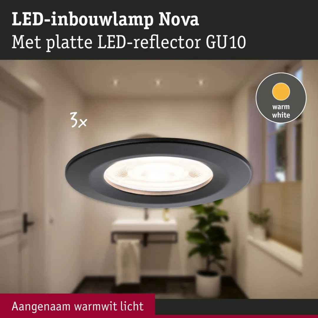 Paulmann Nova GU10 LED-inbouwlamp 3x4,9W 550lm 2700K - Zwart mat