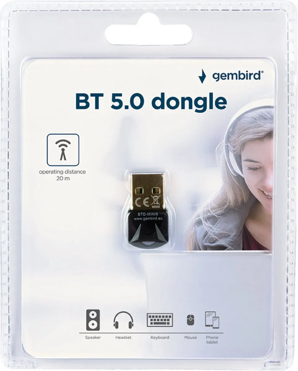 Gembird BTD-MINI6 USB Bluetooth 5.0 Dongle - Zwart