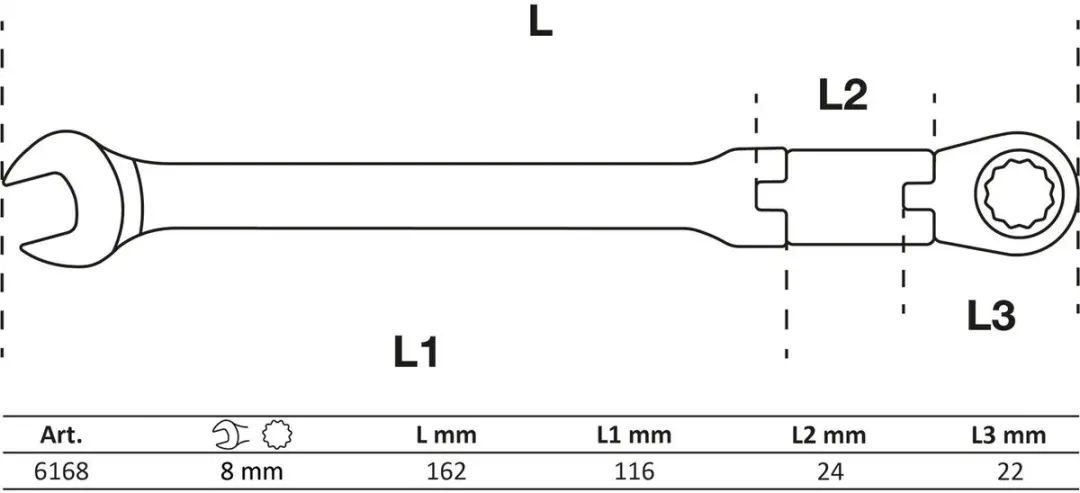 BGS technic Ratelring-steeksleutel buigbaar 8 mm - afbeelding 4 van 6
